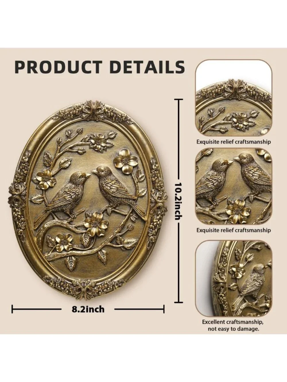 Vintage Bird Wall Sculpture | Antique Retro Art Decor | Hand Painted Embossed